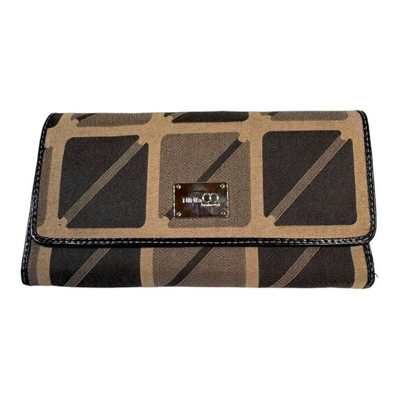 Nine & Co. Womens Brown & Tan Geometric Clutch Wallet Tri-fold Card Holder - Picture 1 of 7